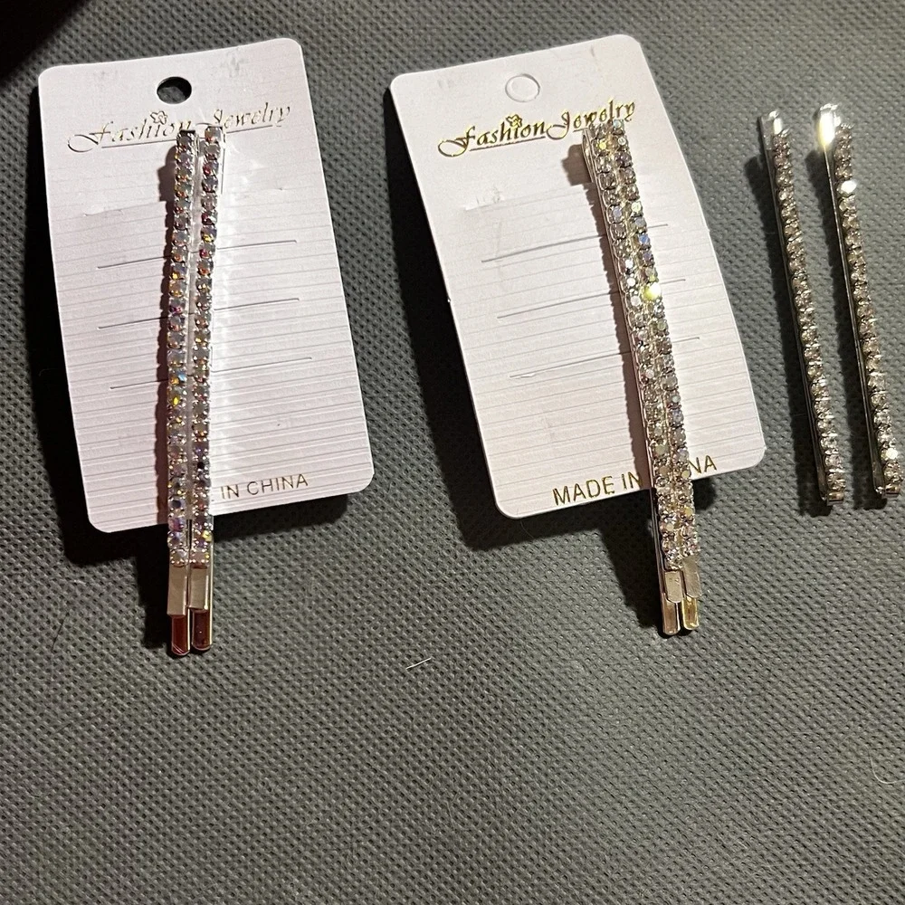 Lovely Rhinestone Hair Clips Bobbie Pins LOT of 6 Clear Accessory Wedding Spark